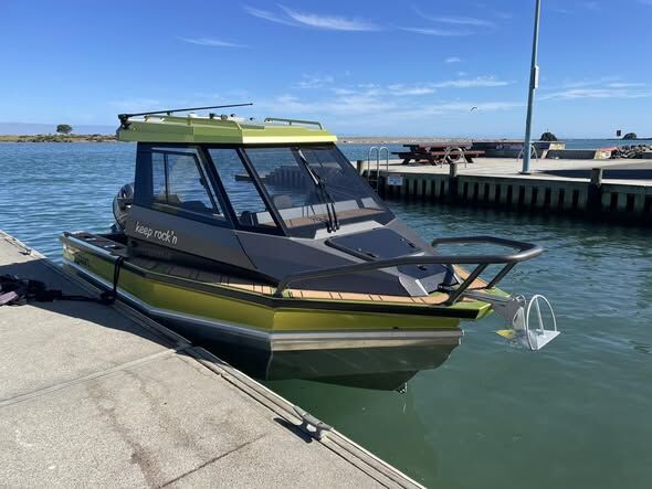 A re-trimmed alloy boat at the Whakatane boat ramp